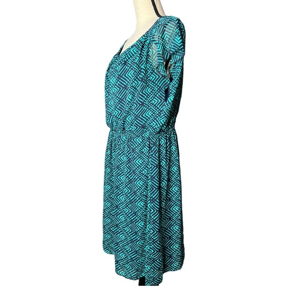 Enfocus Women's Dress Size 16W in Green and Blue Zigzag Print Short Sleeve - Picture 3 of 6